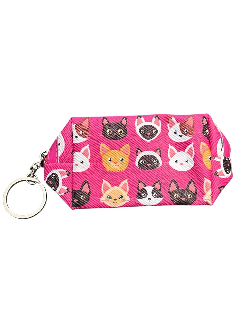Cat Kitten Hot Pink Multicolor 3.5" Faux Leather Mini Coin Pouch Makeup Bag